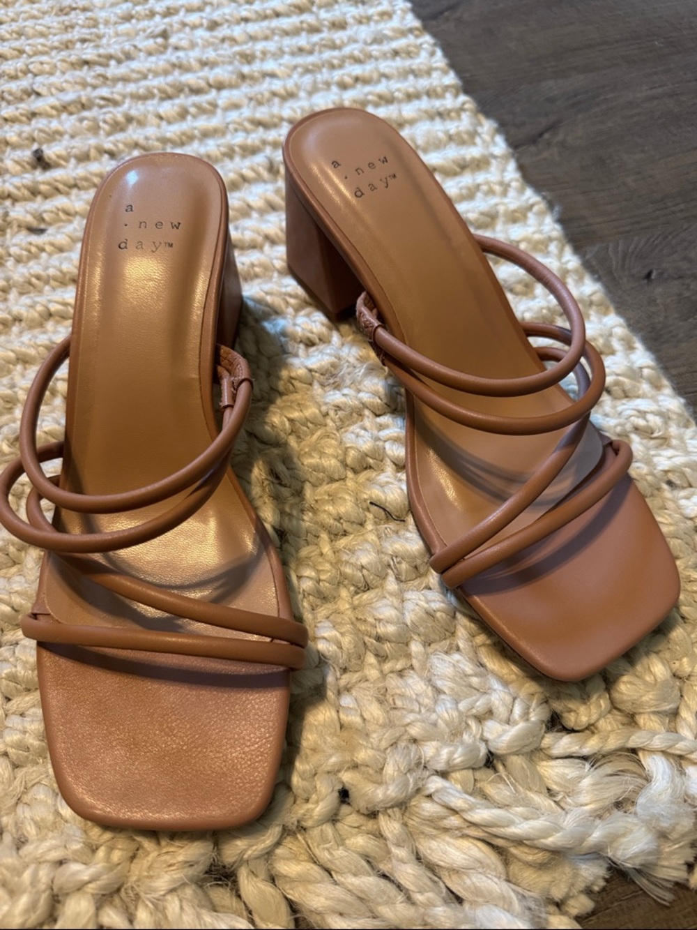 a new day Strappy Square-Toe Block Heel Sandals - Tan Brown